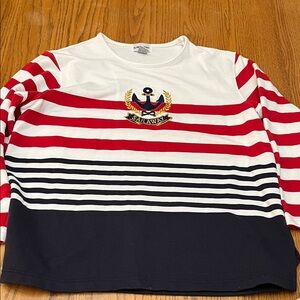 Alfred Dunner Women's Nautical Striped Long Sleeve - Red, White, Navy